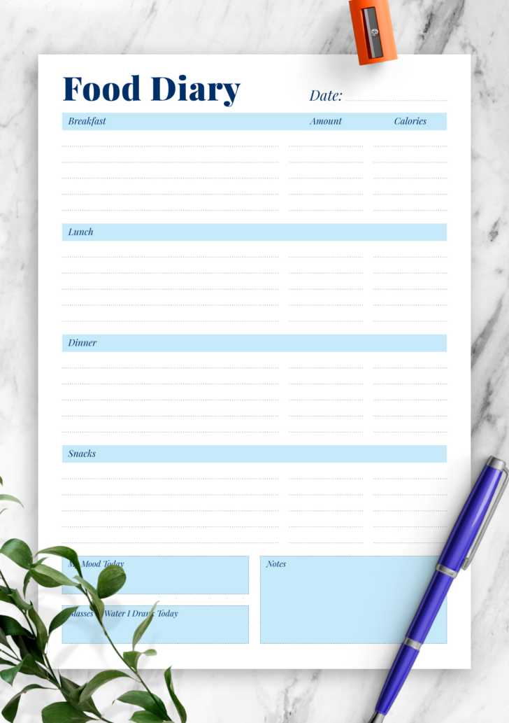 Free Printable Food Diary Template