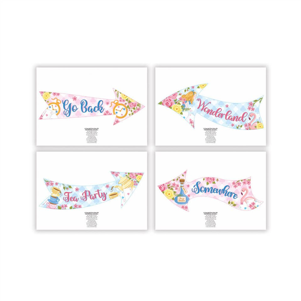 Dreamy Alice In Wonderland Party Signs in Free Printable Alice In Wonderland Arrow Signs Template