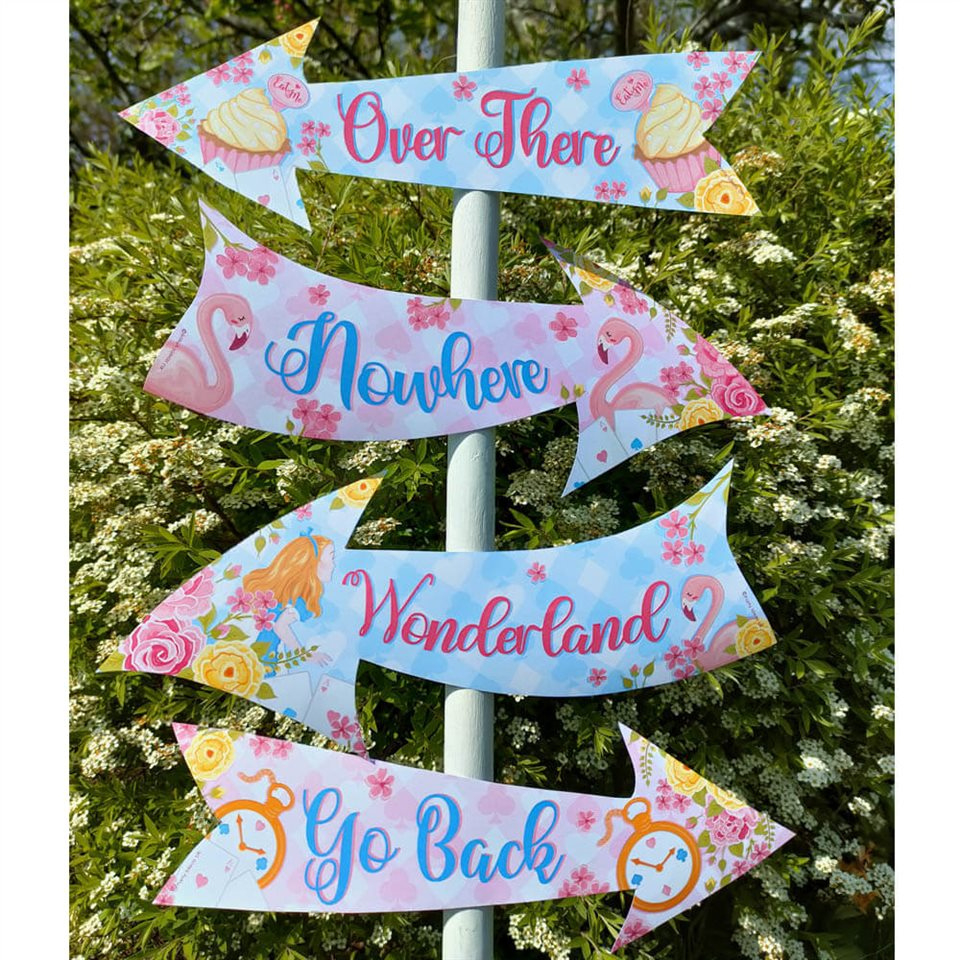 Dreamy Alice In Wonderland Party Signs pertaining to Free Printable Alice in Wonderland Arrow Signs Template