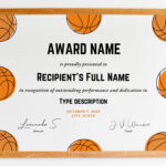 Editable Basketball Award Certificate Template, Printable Throughout Free Printable Basketball Certificate Template