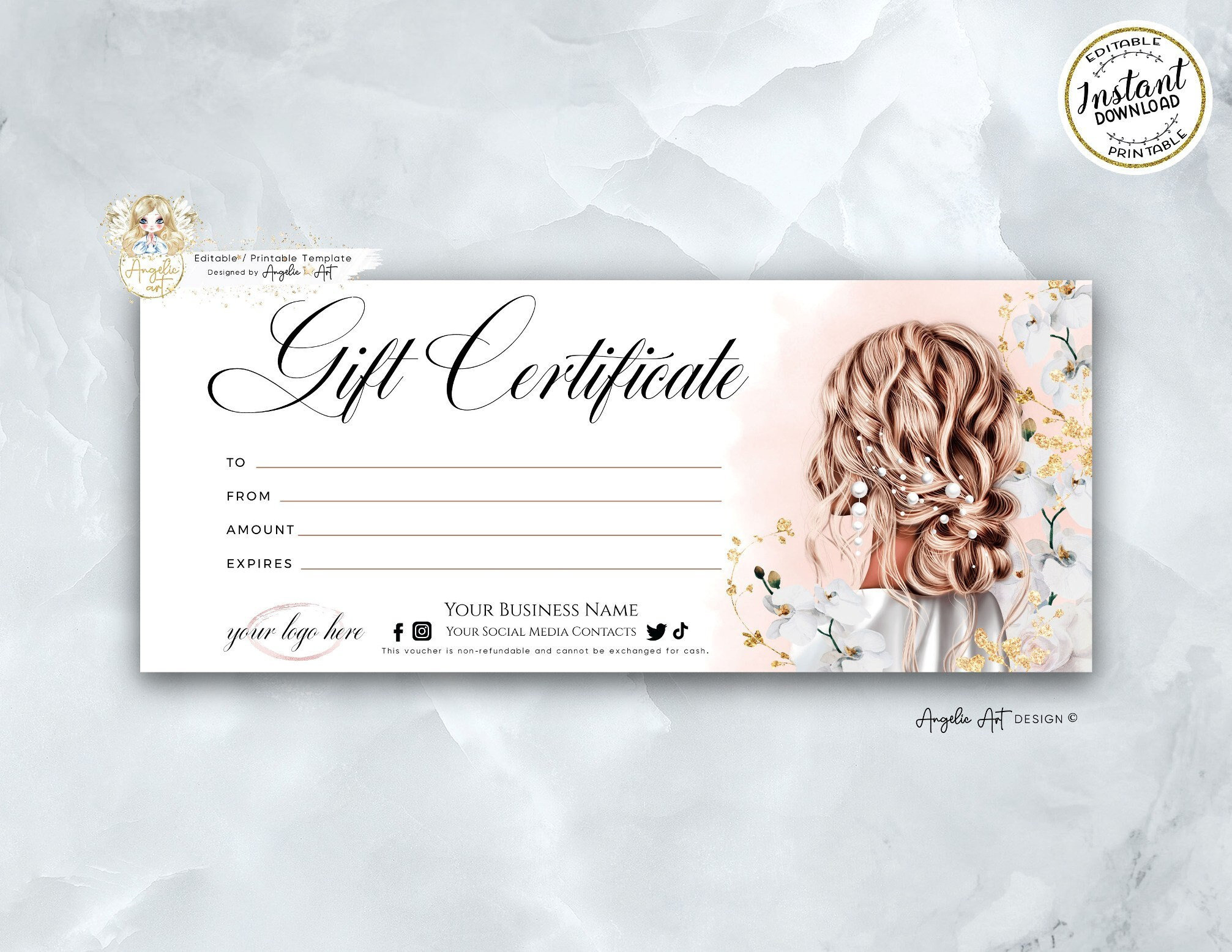 Editable Beauty Gift Certificate Template Hair Salon Gift Voucher throughout Free Printable Beauty Salon Gift Certificate Template