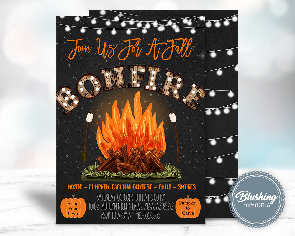 Editable Bonfire Invitation, Fall Harvest Party Invite, Fall with regard to Free Printable Bonfire Invitation Template