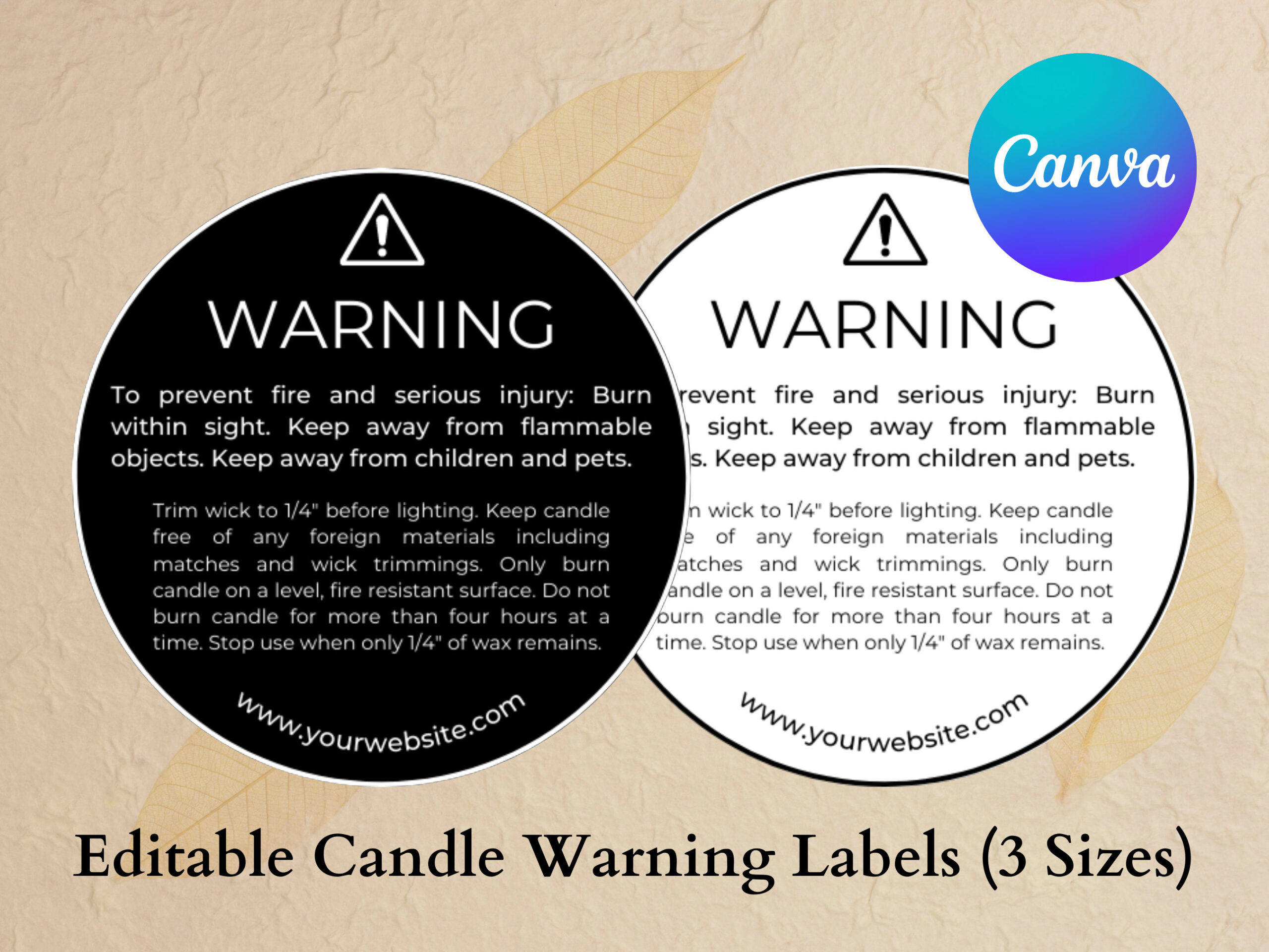 Editable Candle Warning Label Template, Canva Candle Care Guide within Free Printable Candle Warning Labels Template