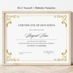 Editable Certificate Of Donation Template, Printable Charity Pertaining To Free Printable Donation Certificate Template