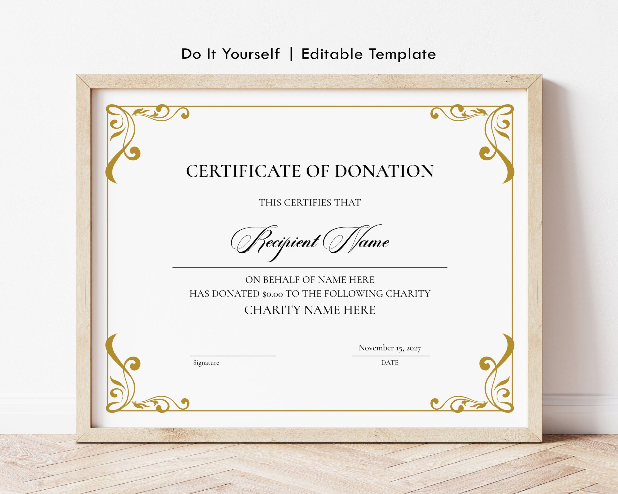 Editable Certificate Of Donation Template, Printable Charity pertaining to Free Printable Donation Certificate Template