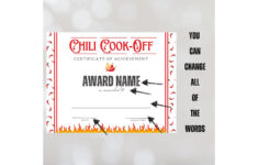 Editable Chili Cook Off Contest Award Certificate Template pertaining to Free Printable Chili Cook Off Award Certificate Template