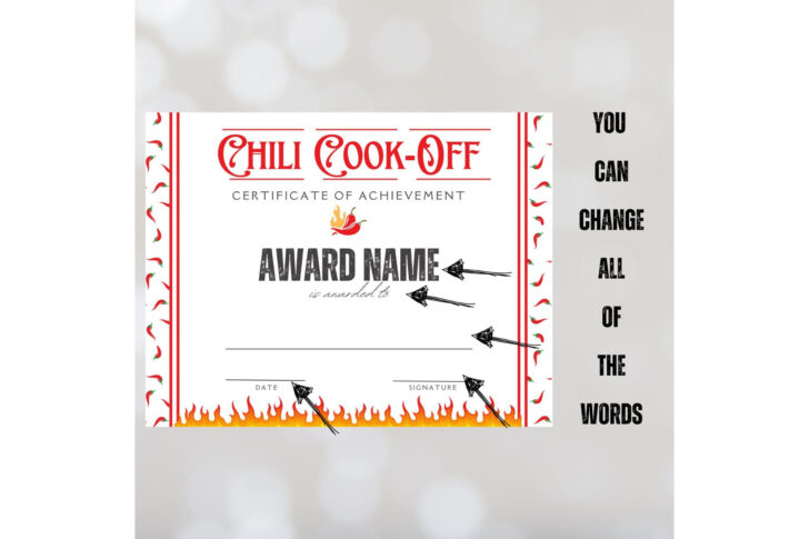 Free Printable Chili Cook Off Award Certificate Template