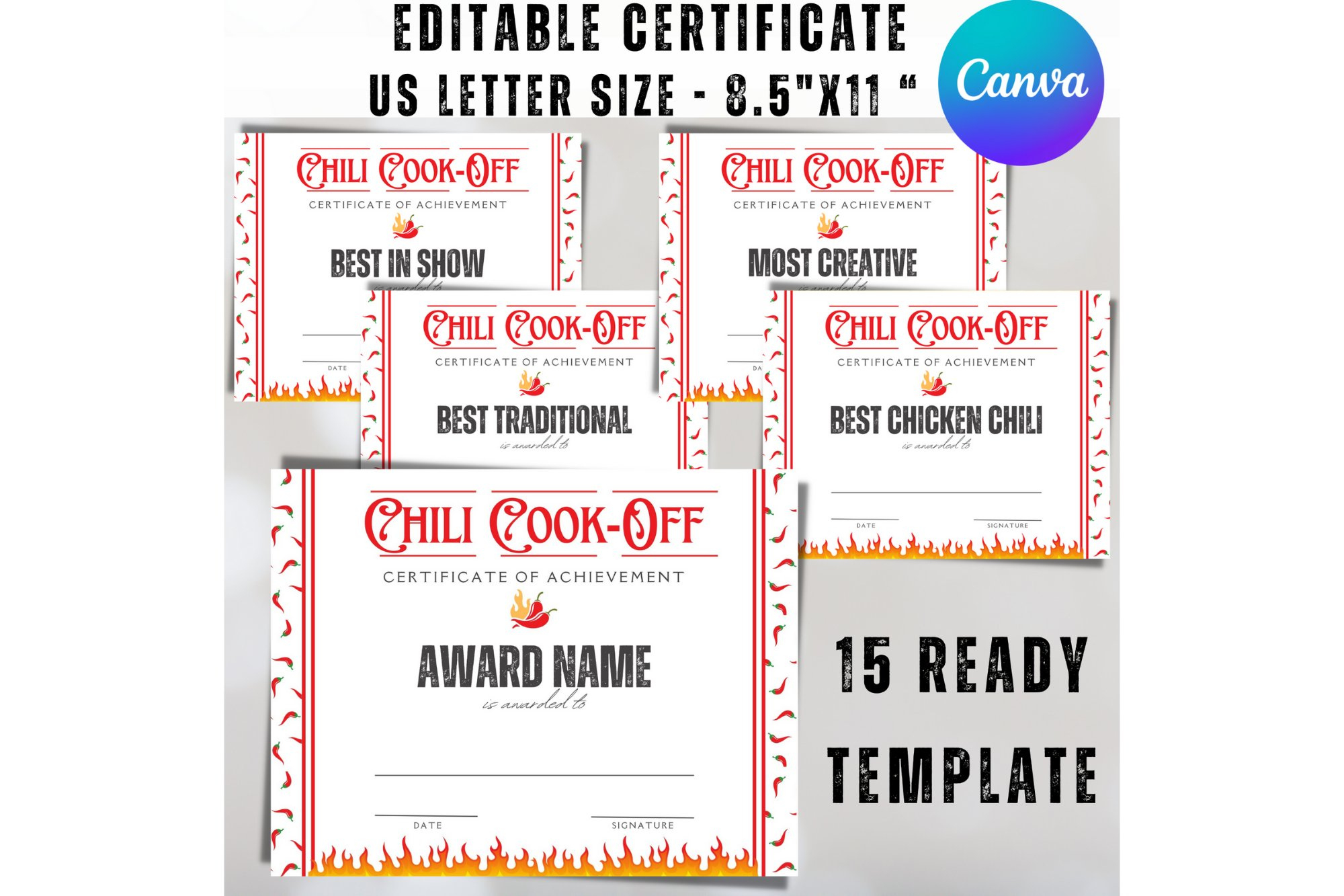 Editable Chili Cook Off Contest Award Certificate Template with Free Printable Chili Cook Off Award Certificate Template