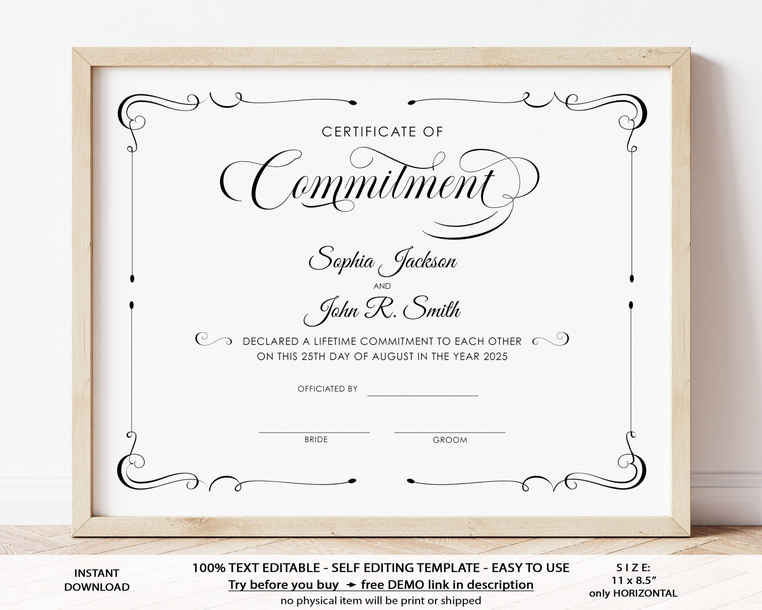 Editable Commitment Certificate Template, Elegant Minimalist with Free Printable Certificate Of Commitment Template