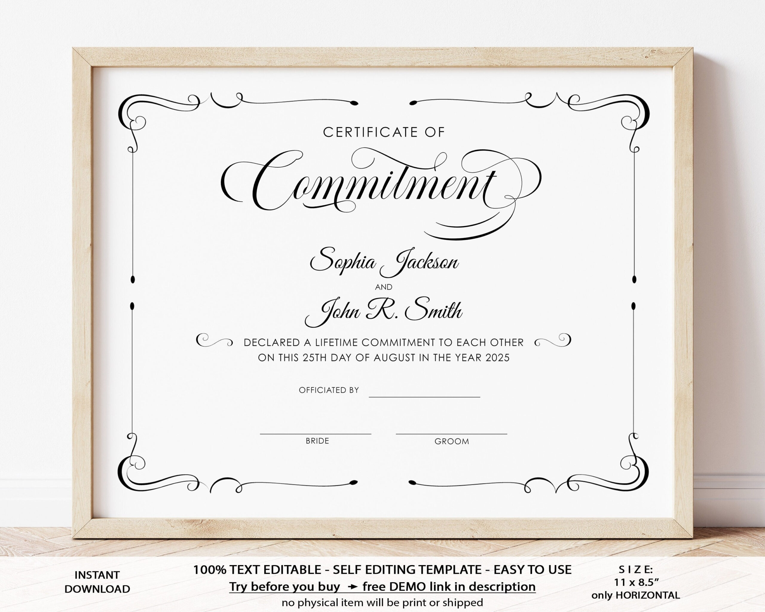 Editable Commitment Certificate Template, Elegant Minimalist within Free Printable Commitment Certificate Template