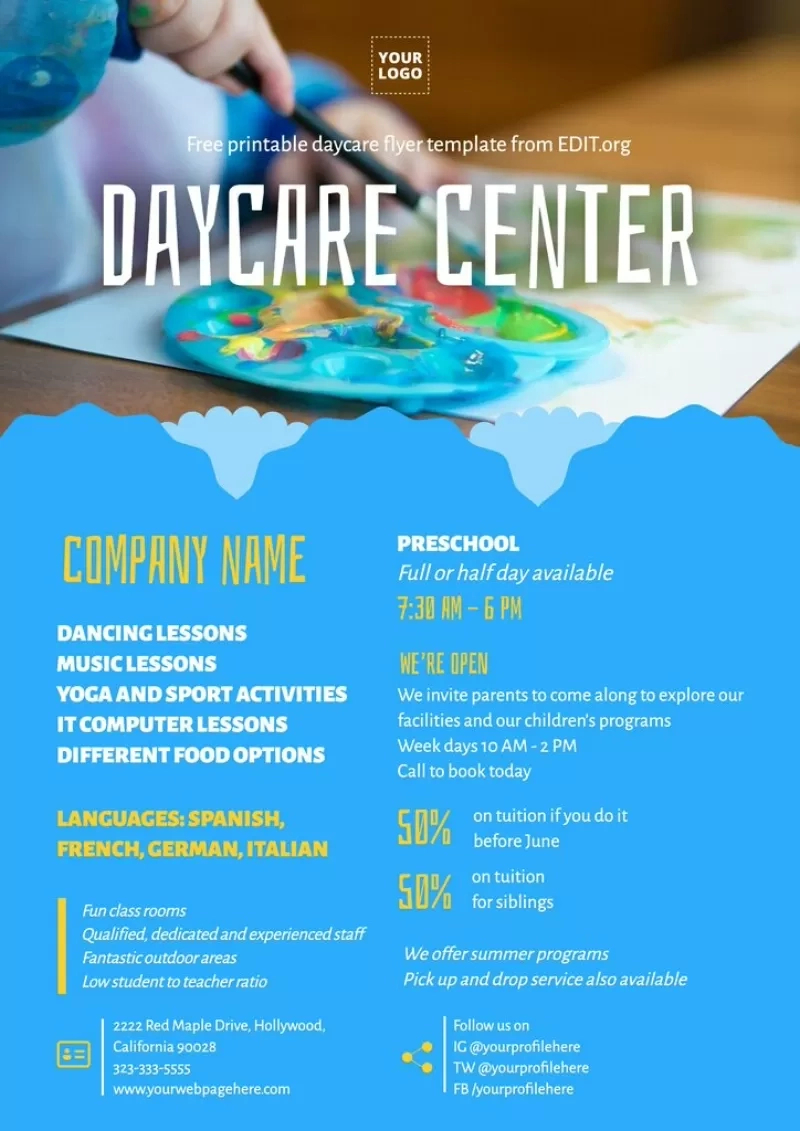 Editable Daycare Flyer Templates Online intended for Free Printable Daycare Flyer Template