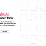 Editable Divider Tabs Blank Printable Diy White   Etsy With Free Printable Divider Tabs Template