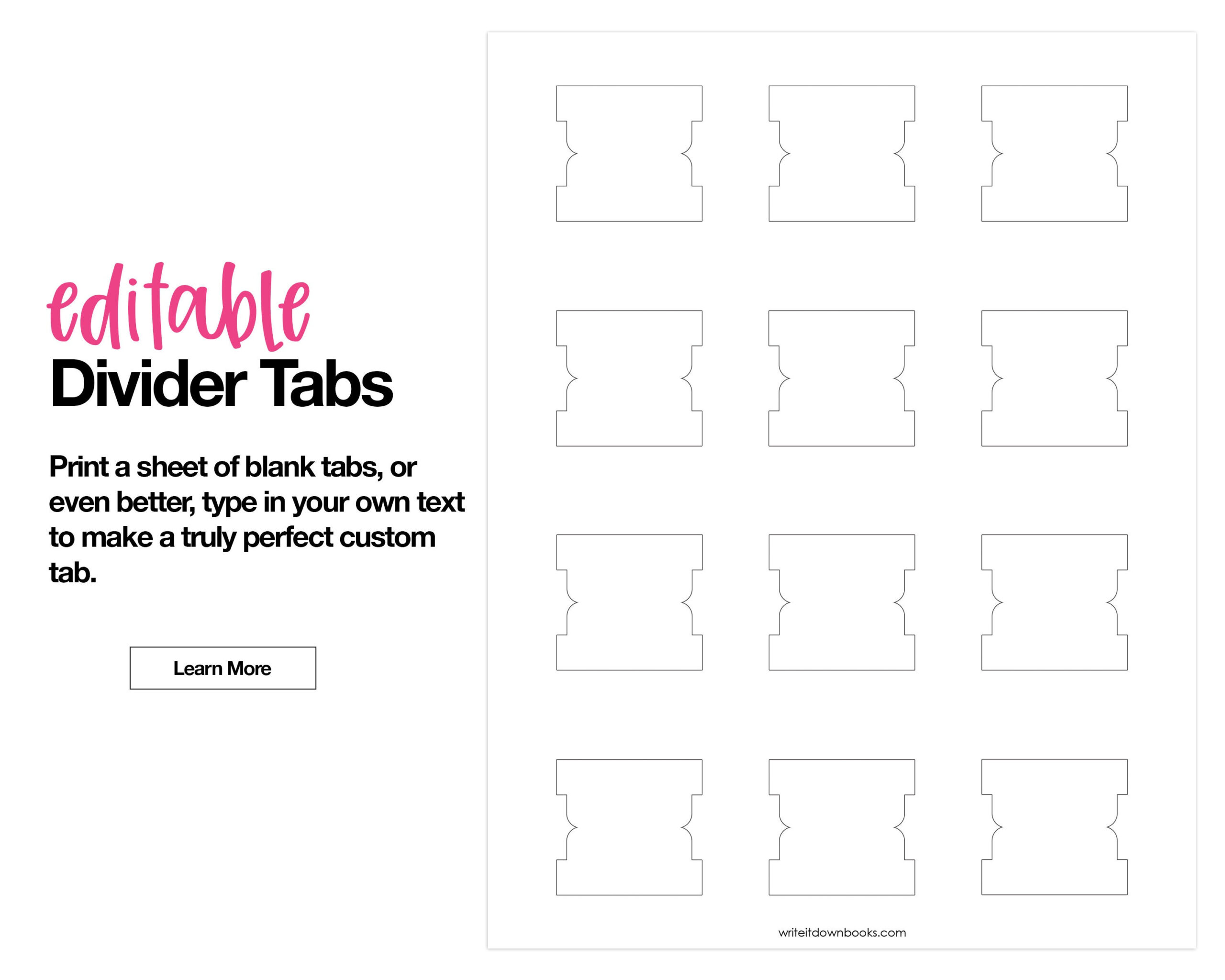 Editable Divider Tabs Blank Printable Diy White - Etsy with Free Printable Divider Tabs Template