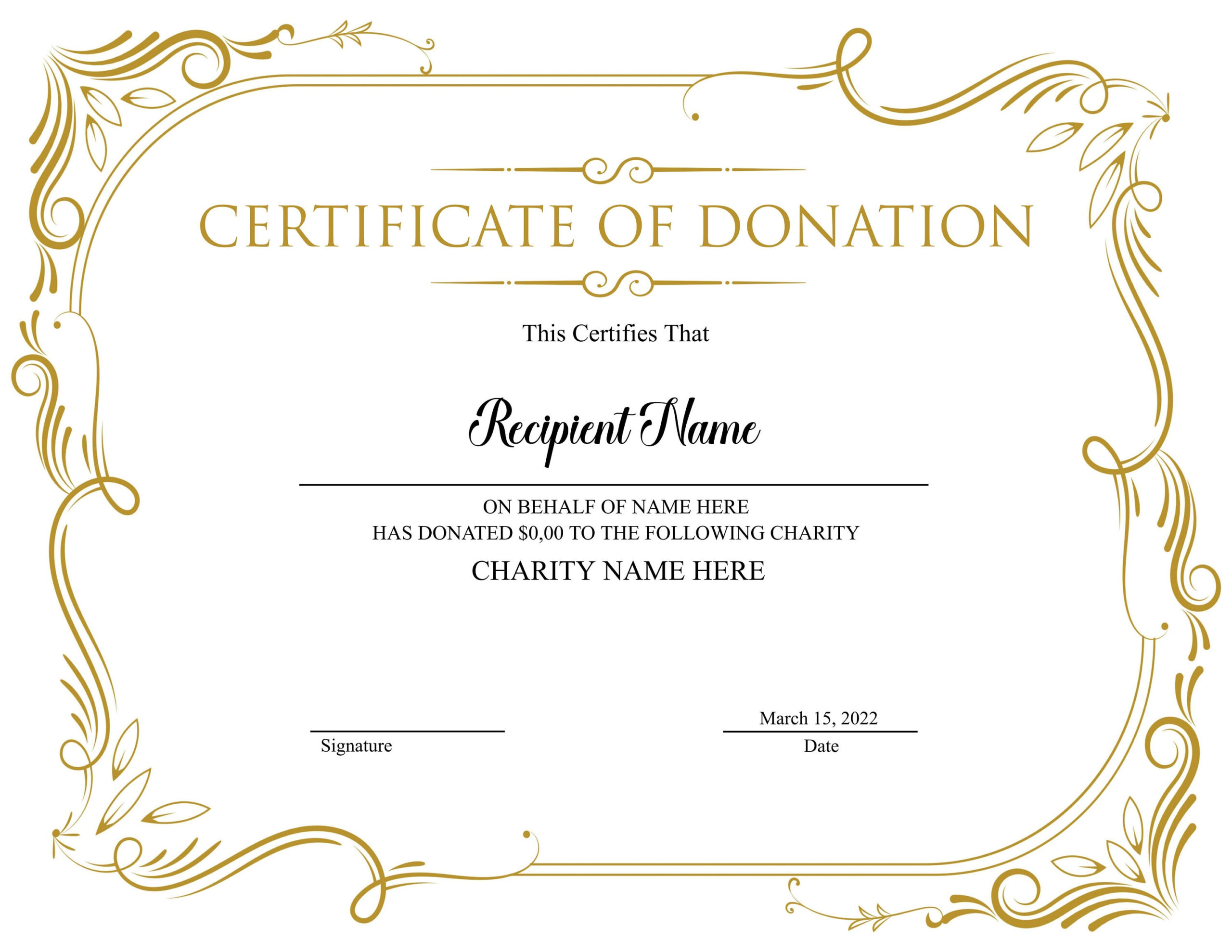 Editable Donation Certificate Template. Printable Certificate Of pertaining to Free Printable Donation Certificate Template