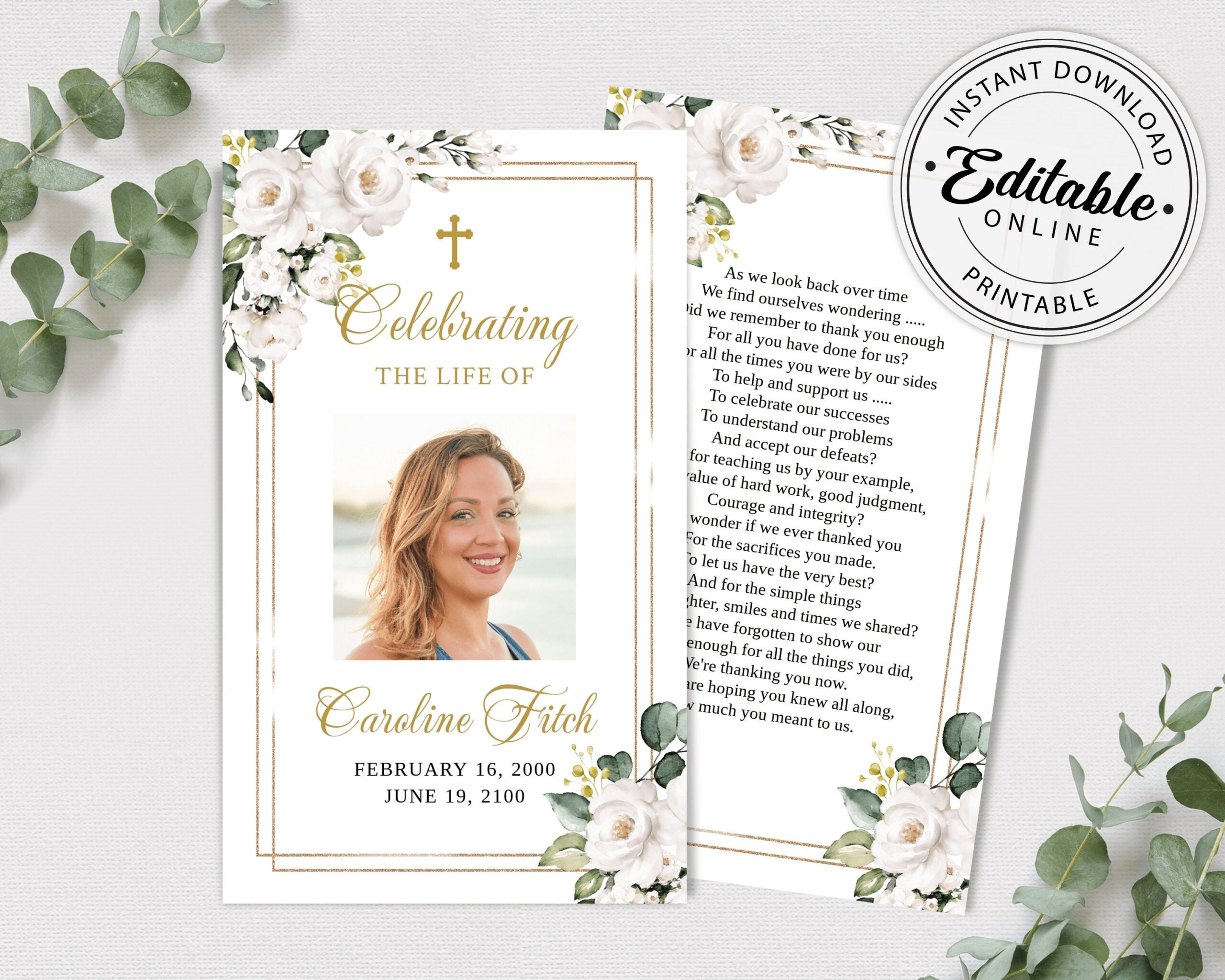 Editable Funeral Prayer Card Template, Printable Memorial Prayer for Free Printable Funeral Prayer Card Template