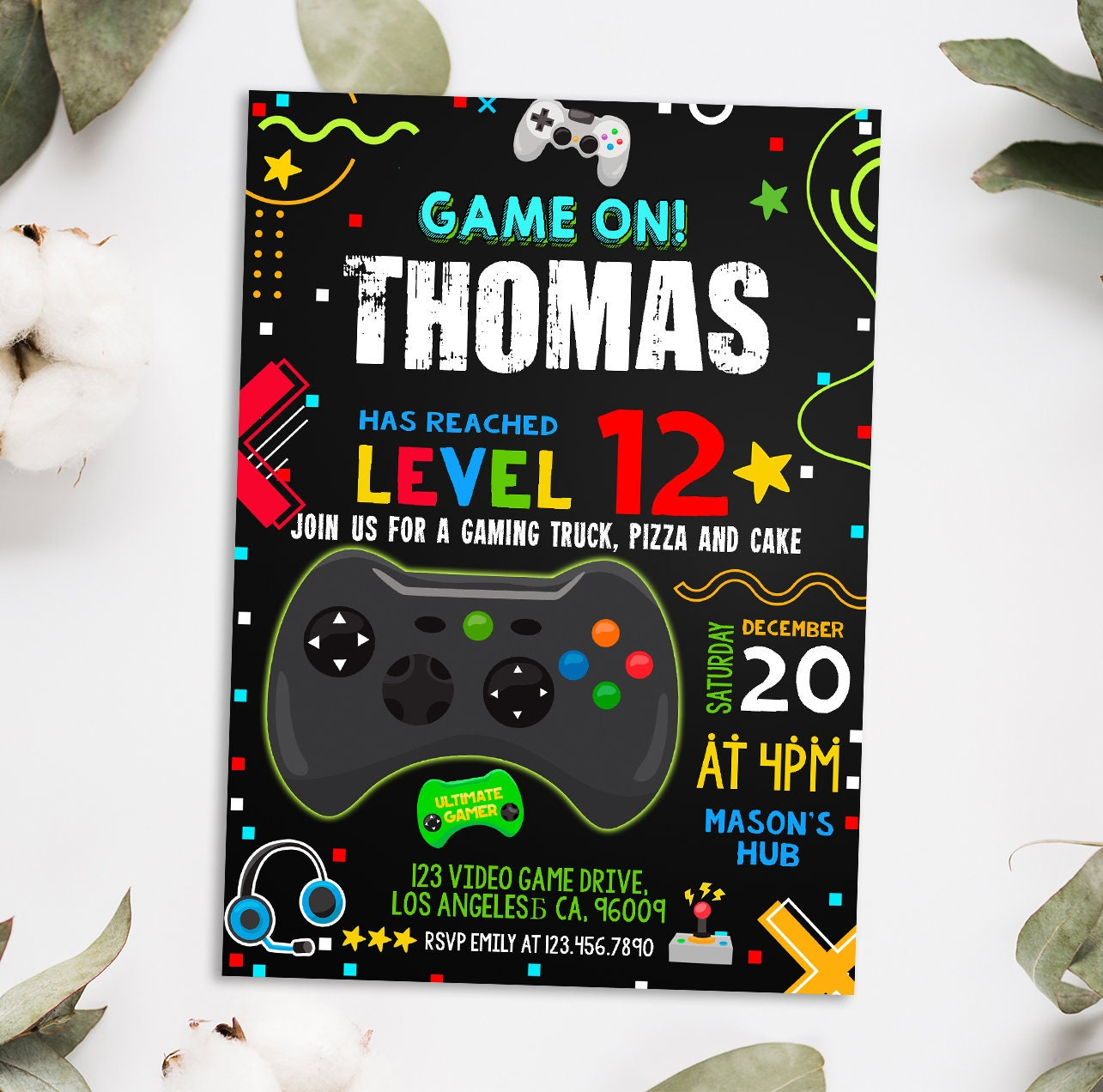 Editable Gamer Birthday Invitation Video Game Party Invite Gaming pertaining to Free Printable Gaming Party Invitation Template