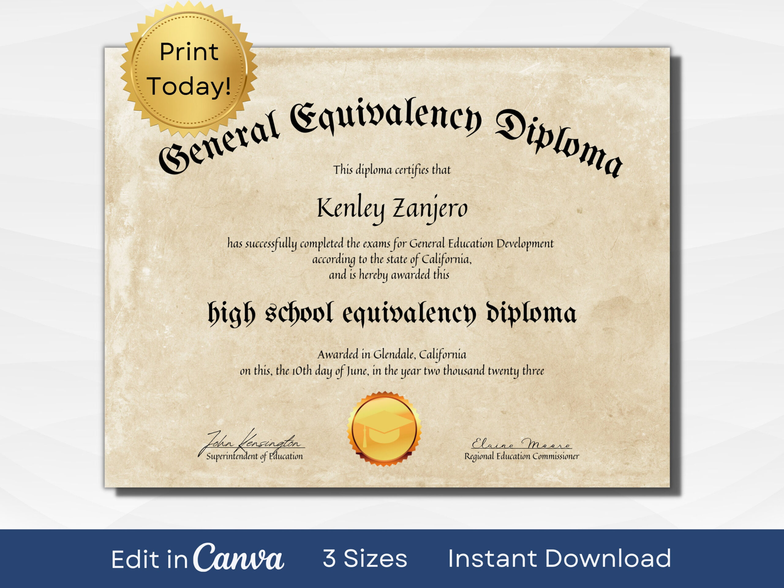 Editable Ged Certificate Template Printable High School Diploma inside Free Printable Ged Certificate Template