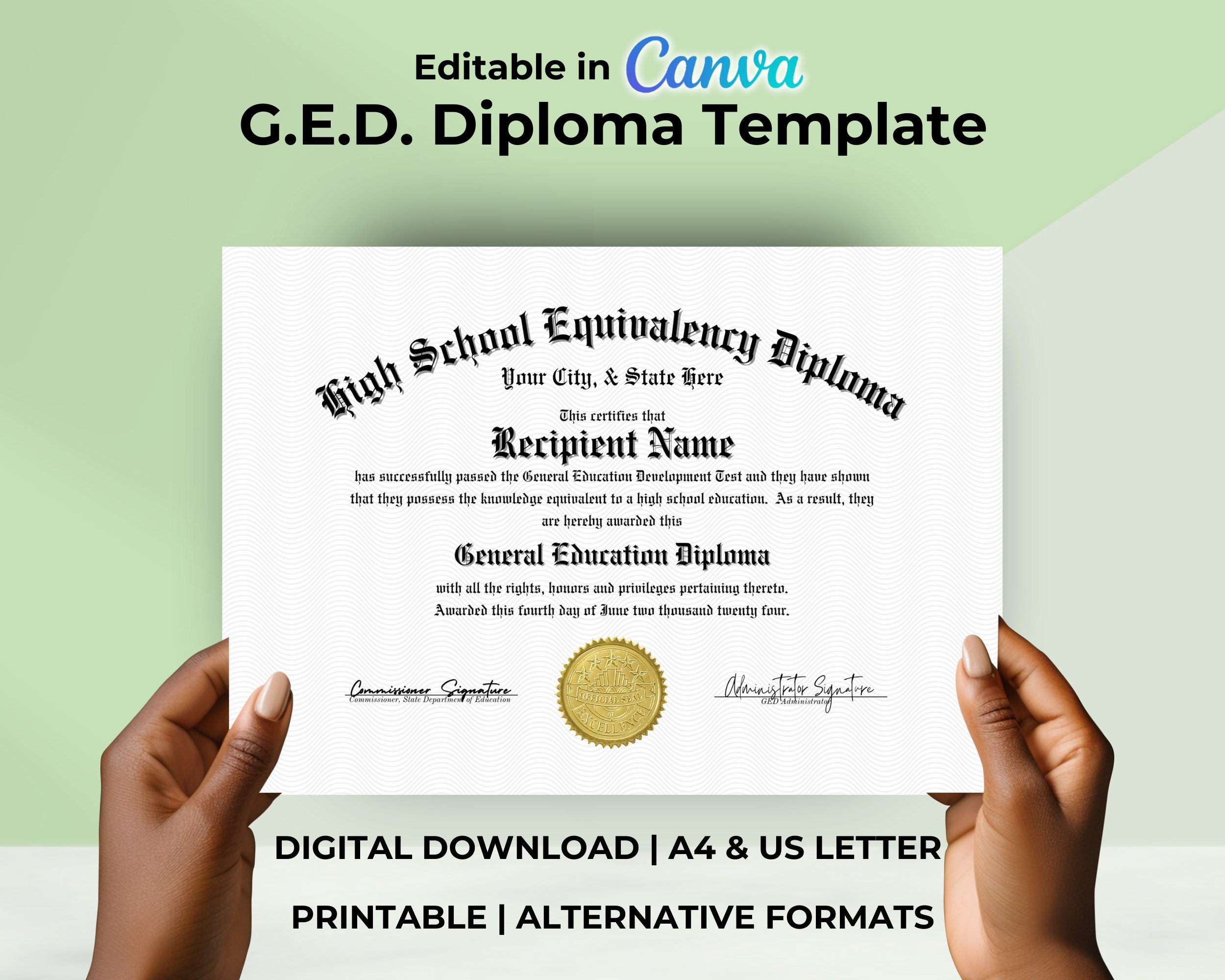 Editable Ged Diploma Template, Printable High School Equivalency pertaining to Free Printable Ged Certificate Template