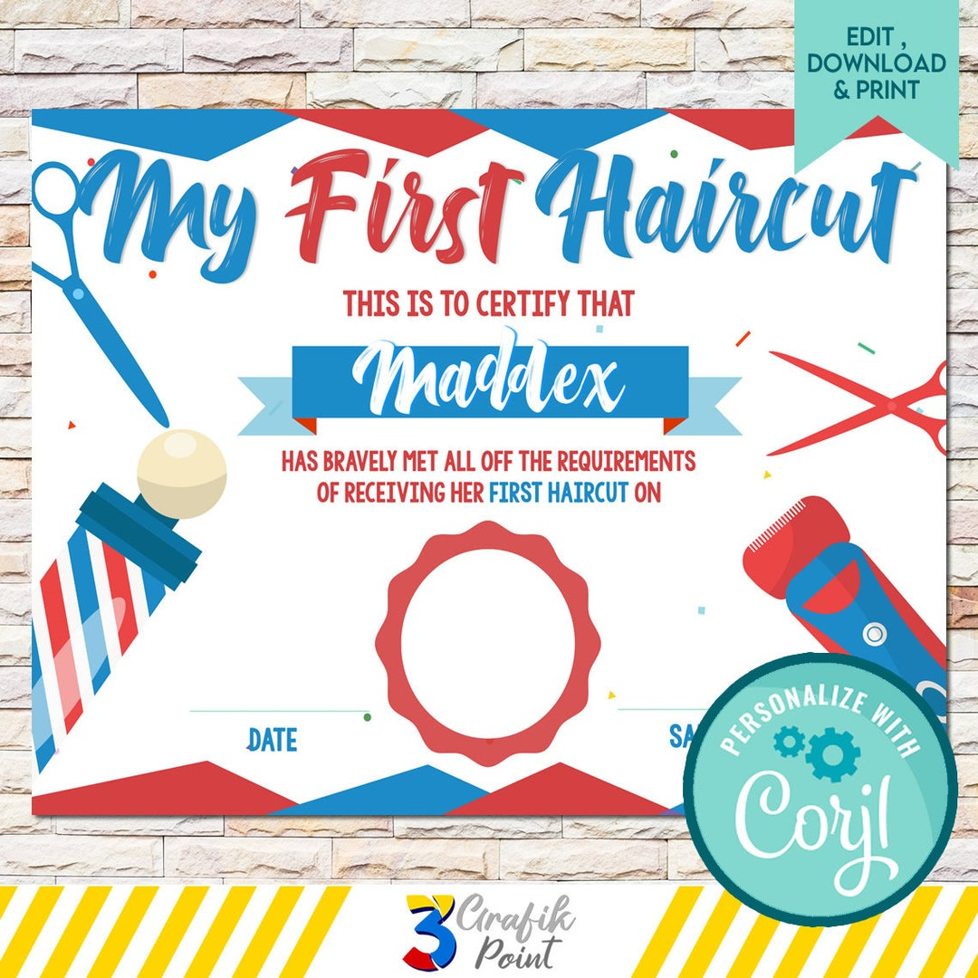 Editable Haircut Award Certificate, 1St Haircut Certificate for Free Printable First Haircut Certificate Template