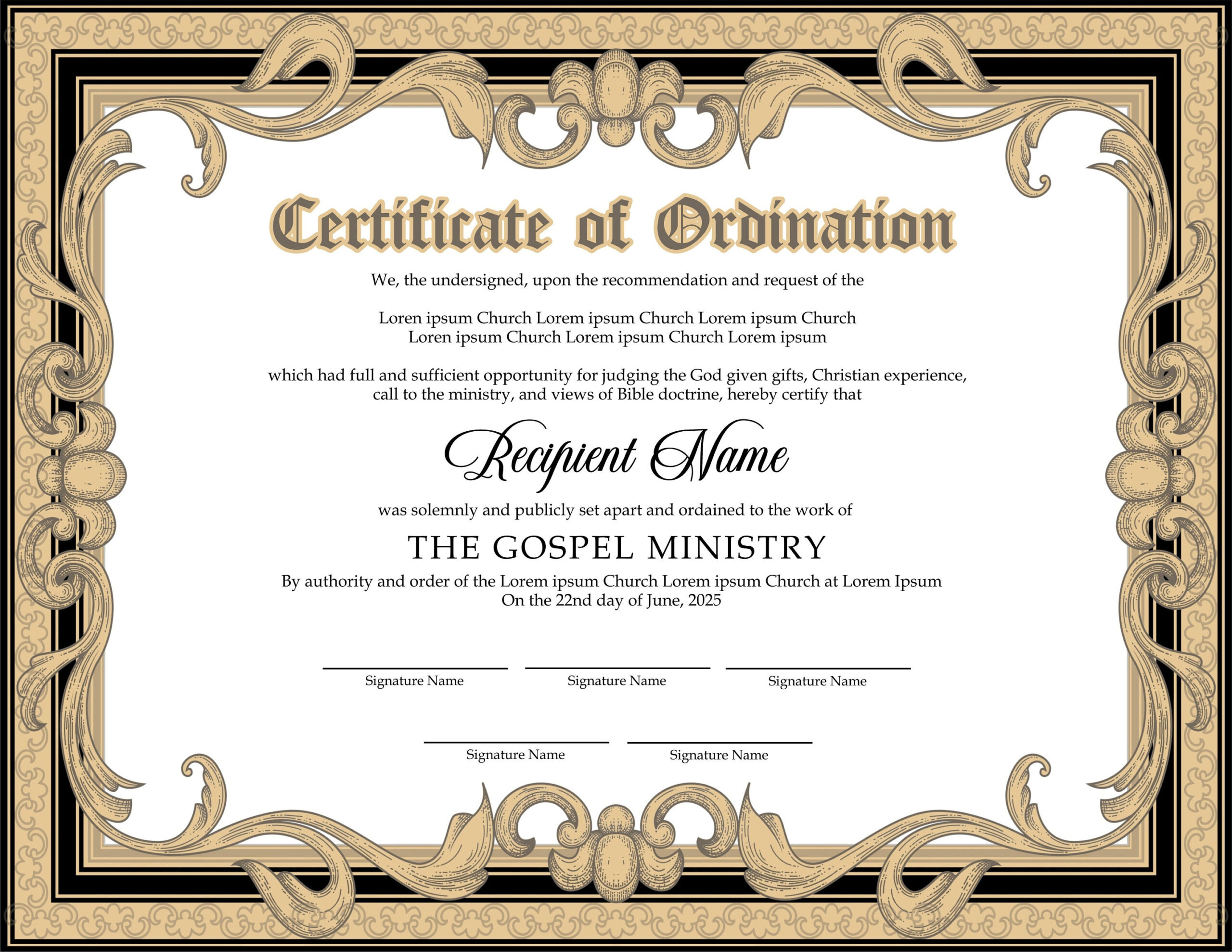 Editable Ordained Minister Certificate Template. Printable for Free Printable Certificate of Ordination Template