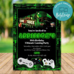 Editable Video Game Truck Birthday Invitation Instant Download Inside Free Printable Gaming Party Invitation Template