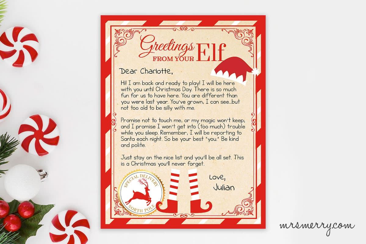 Elf On The Shelf Arrival Letter Personalized Printable | Mrs. Merry regarding Free Printable Elf on the Shelf Arrival Letter Template