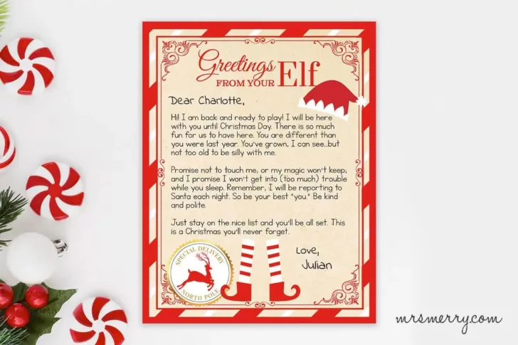 Free Printable Elf on the Shelf Letter Template Download