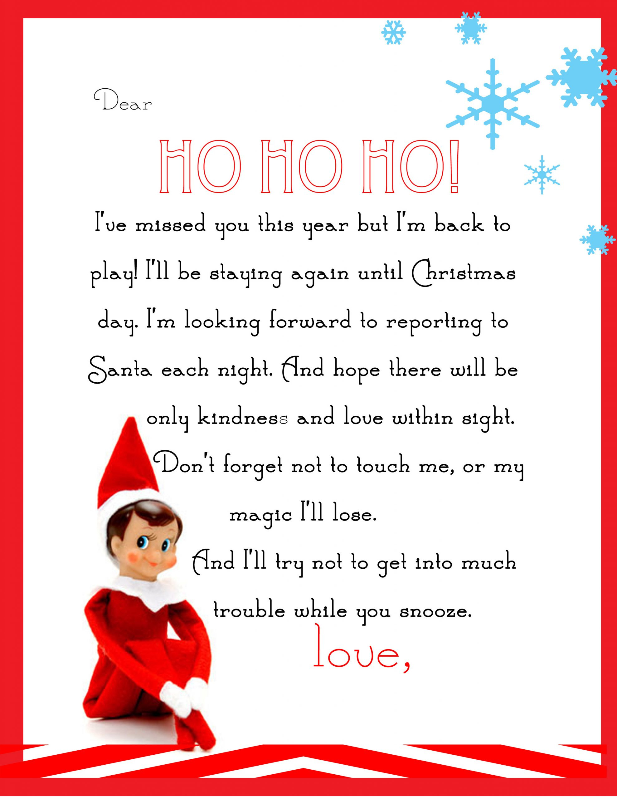 Elf On The Shelf Letter {Free Printable} for Free Printable Elf Letter Template