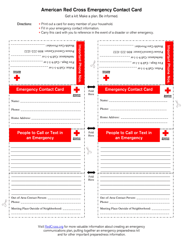 Emergency Contact Card Template - Fill Online, Printable, Fillable inside Free Printable Emergency Card Template