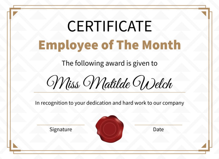 Free Printable Employee of the Month Certificate Template