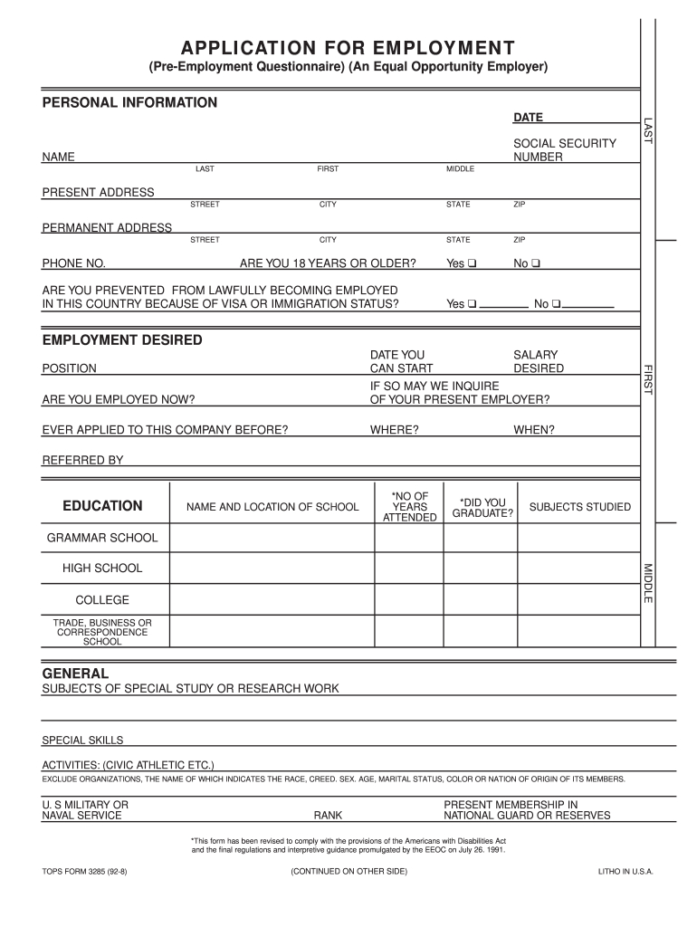 Employment Applications - Fill Online, Printable, Fillable, Blank regarding Free Printable Application For Employment Template