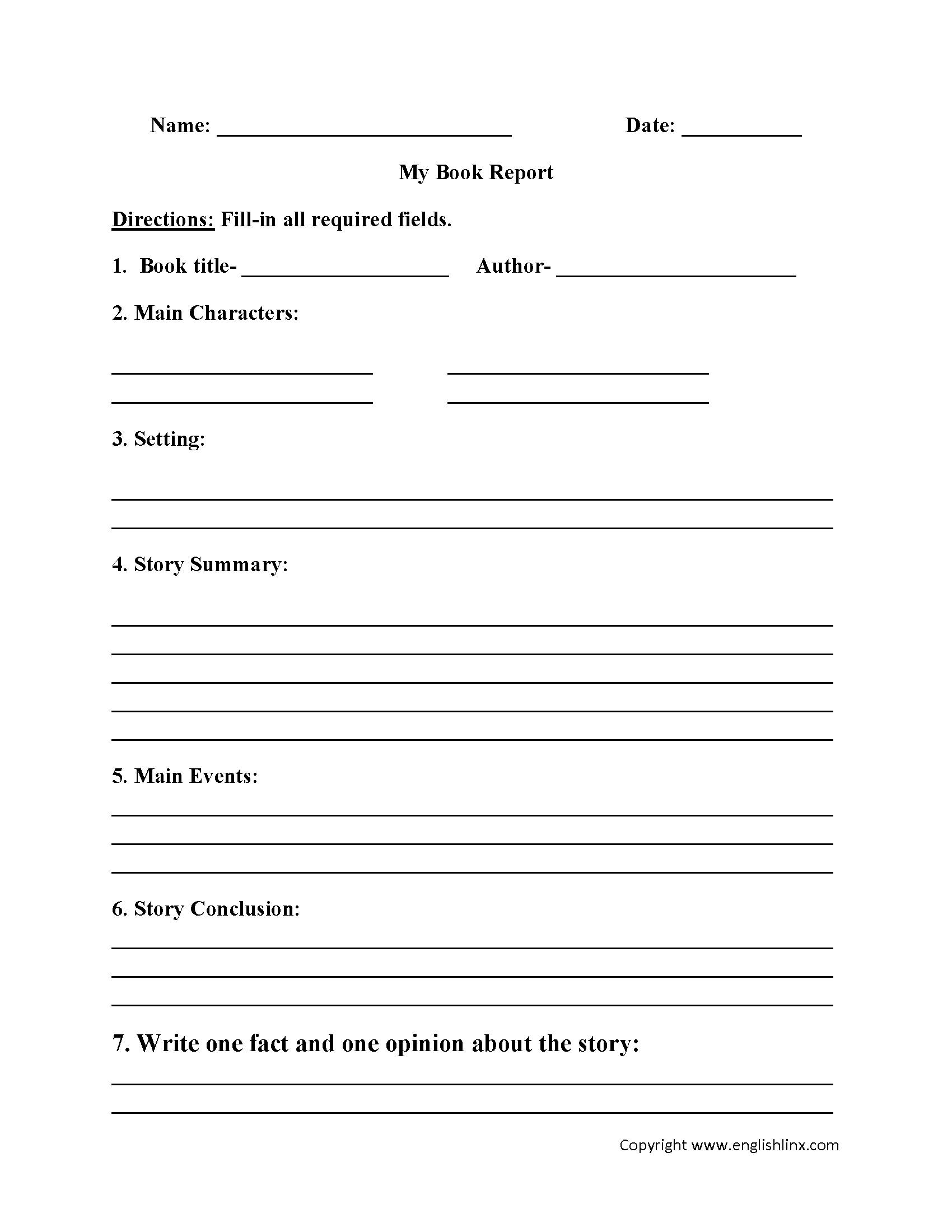 Englishlinx | Book Report Worksheets regarding Free Printable Book Report Template 6th Grade