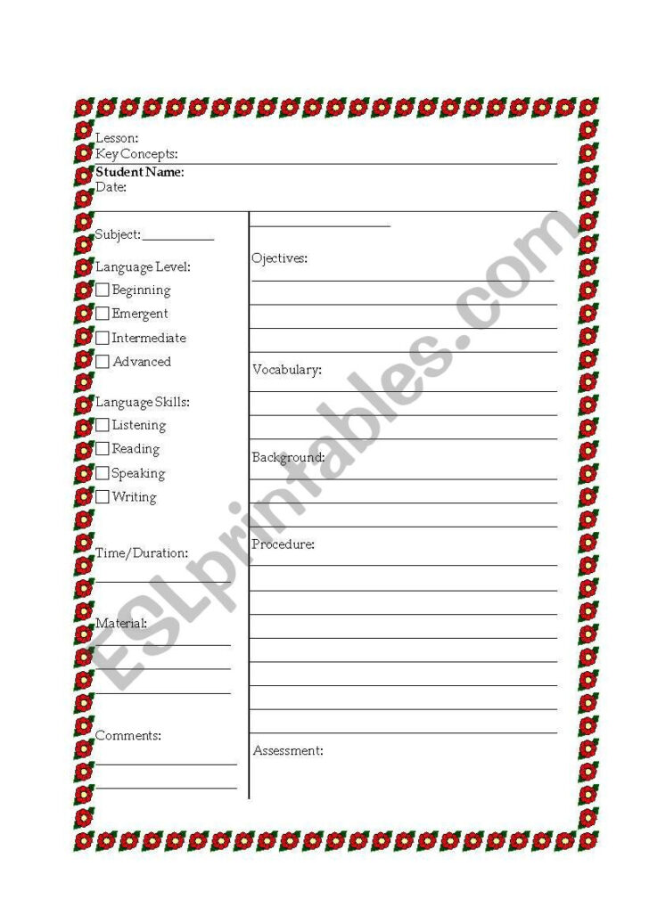 Free Printable Esl Lesson Plan Template