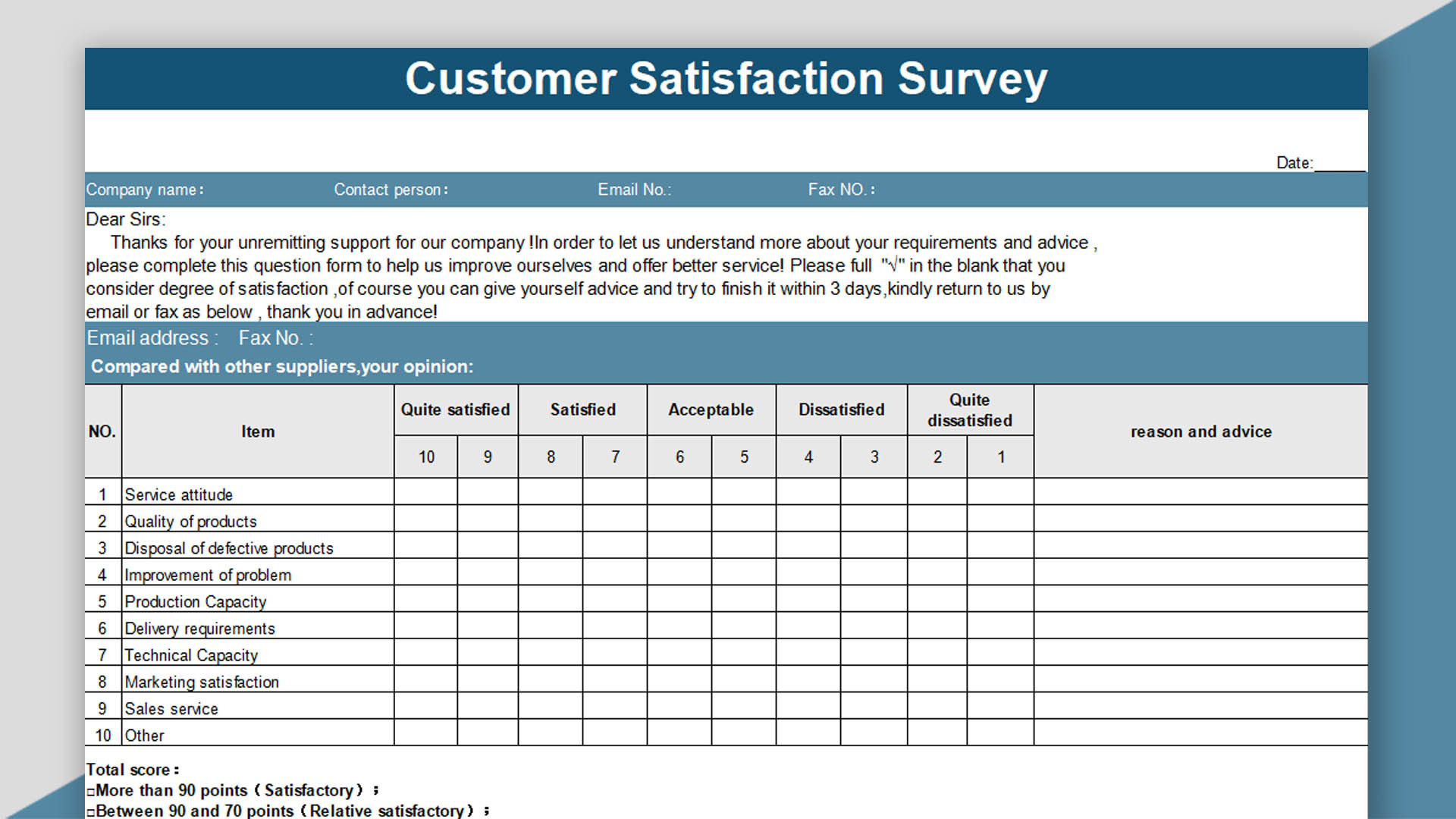 Excel Of Customer Satisfaction Survey.xls | Wps Free Templates pertaining to Free Printable Customer Satisfaction Survey Template