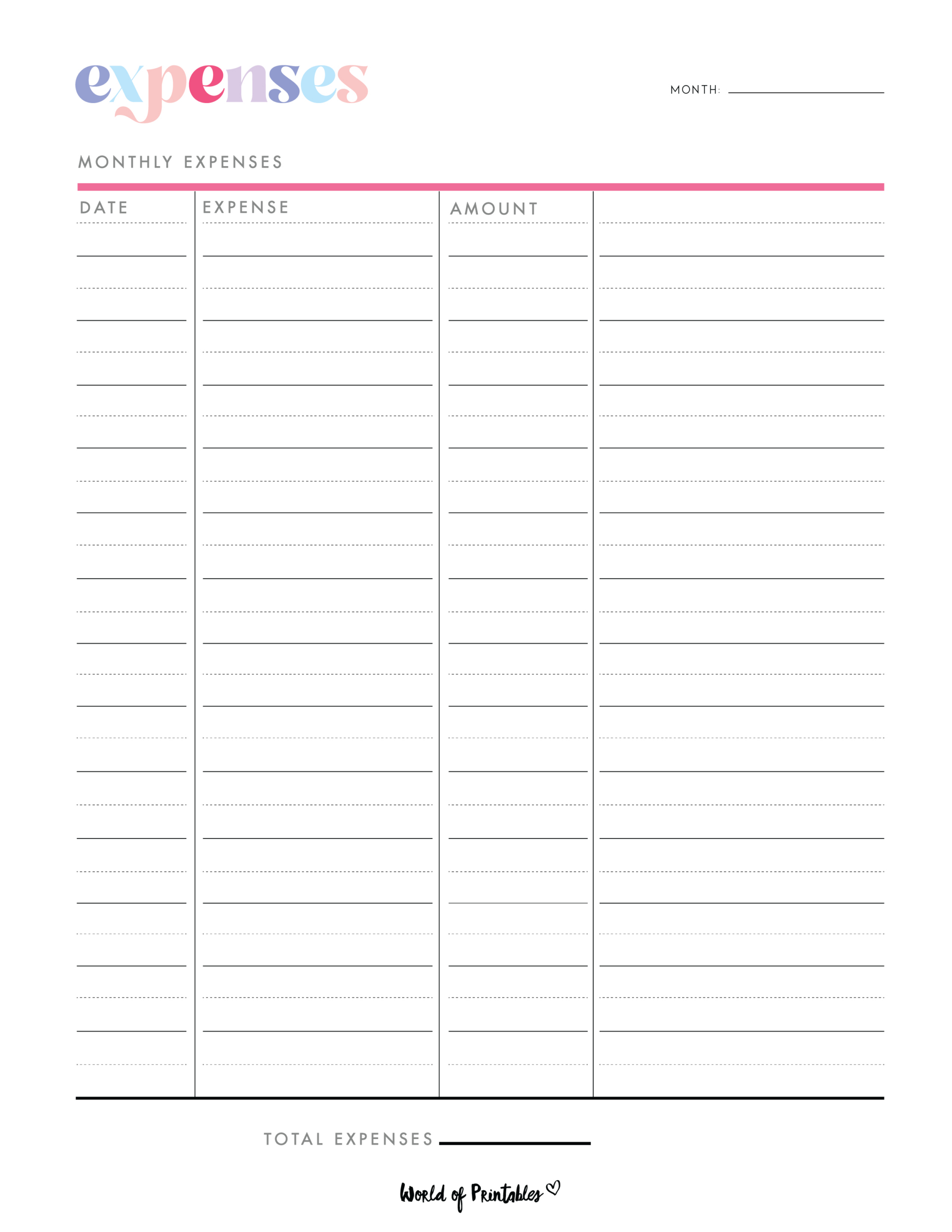 Expense Tracker Templates - World Of Printables throughout Free Printable Expense Tracker Template