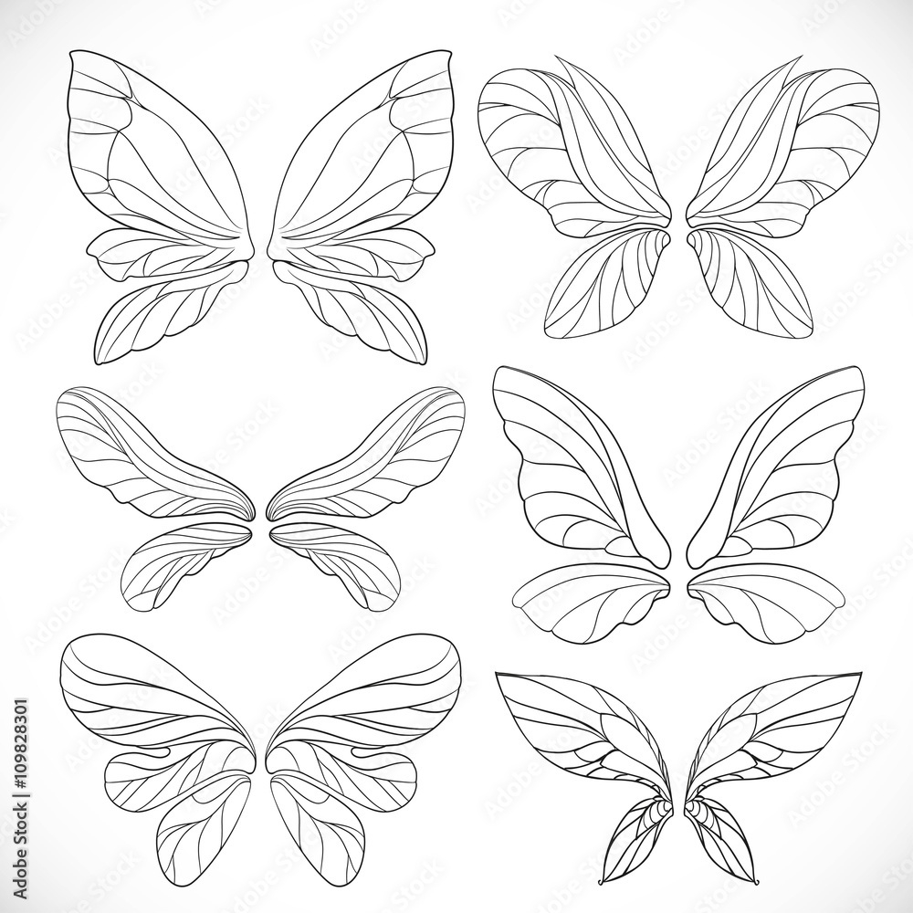 Fairy Wings Outlines Set Isolated On A White Background Stock for Free Printable Fairy Wing Template