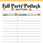 Fall Potluck Sign Up Sheet Printable, Signup Form, Fall Party In Free Printable Fall Potluck Sign Up Sheet Template
