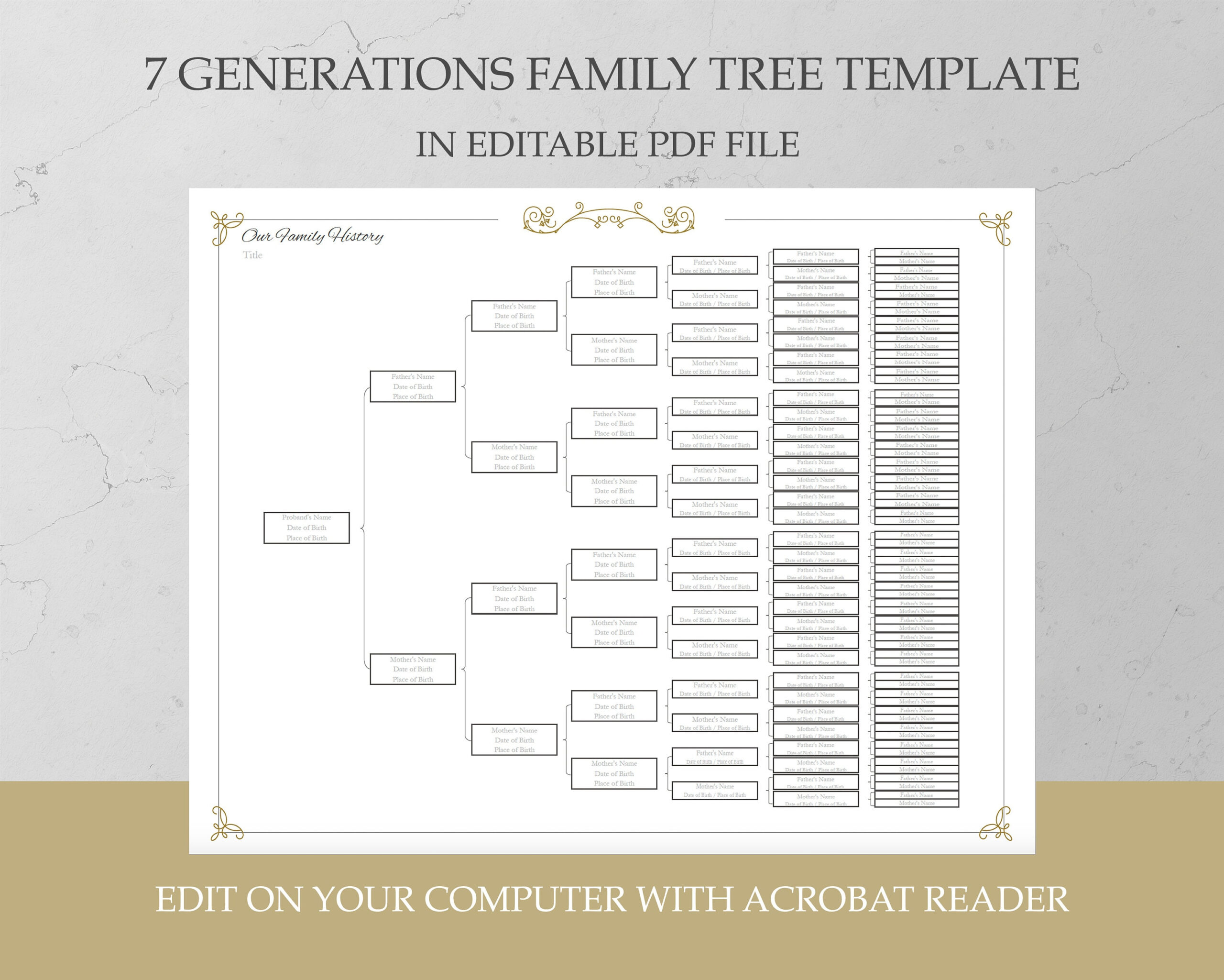 Family History Template 7 Generation Family Tree Digital Template in Free Printable Family Tree Template 7 Generations