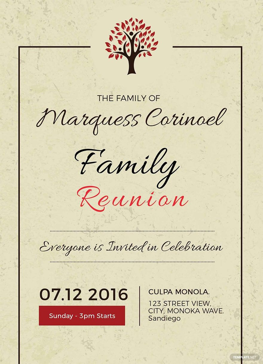 Family Reunion Invitation Template In Illustrator, Publisher, Psd with Free Printable Family Reunion Template
