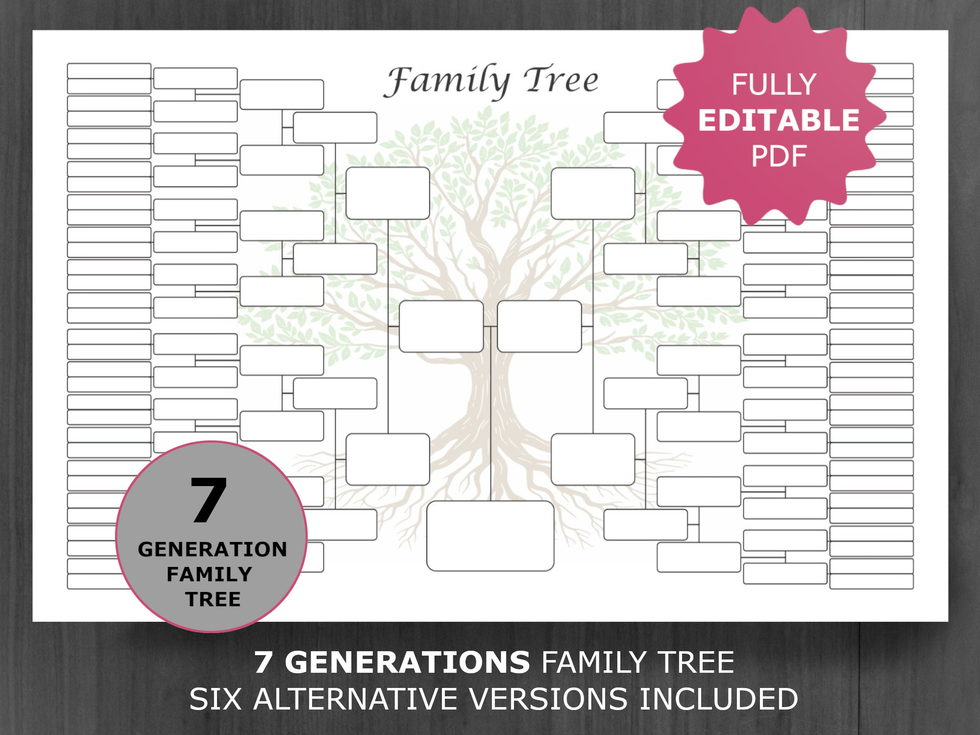 Family Tree Chart 7 Generations. Printable And Editable Family in Free Printable Family Tree Template 7 Generations