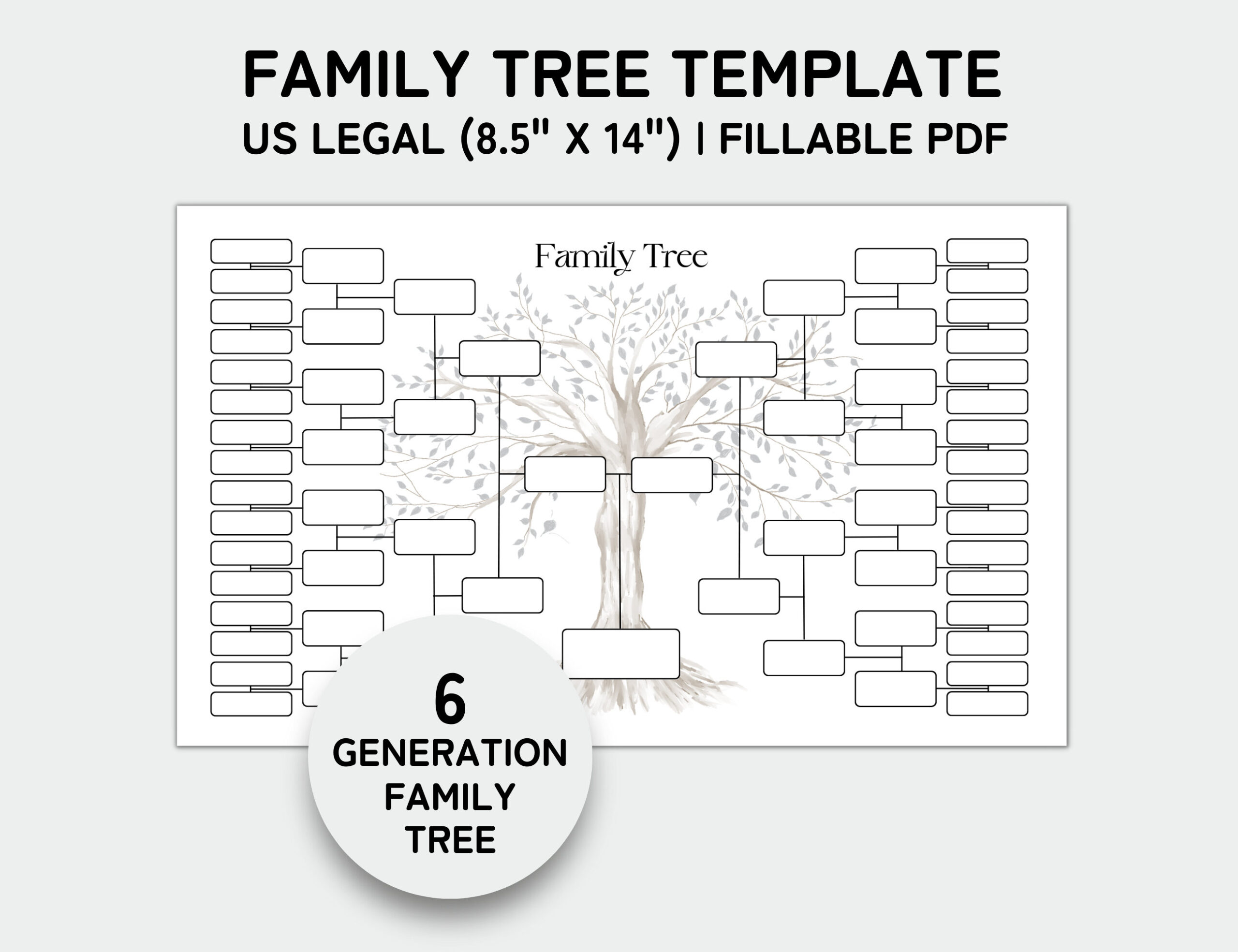 Family Tree Template 6 Generation, Family Tree Chart, Printable in Free Printable 6 Generation Family Tree Template