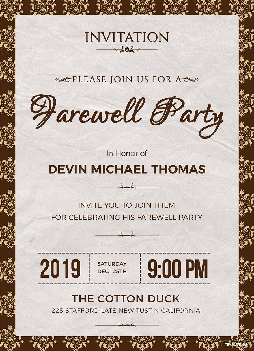 Farewell Invitation Template In Psd, Word, Publisher - Download pertaining to Free Printable Farewell Invitation Template