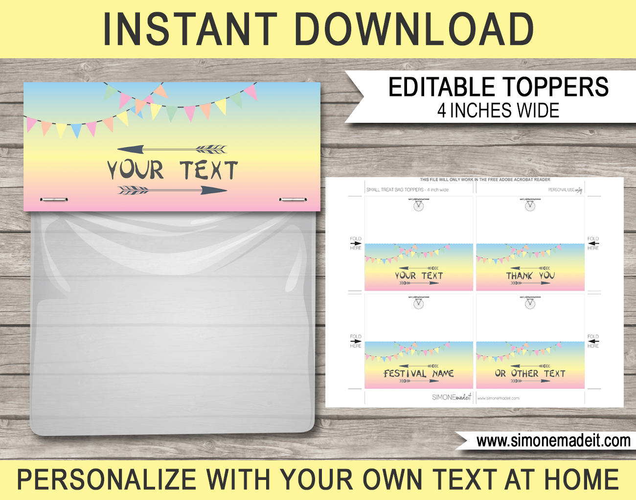 Festival Themed Party Favor Bag Toppers Template - Pastel Colors in Free Printable Bag Toppers Template