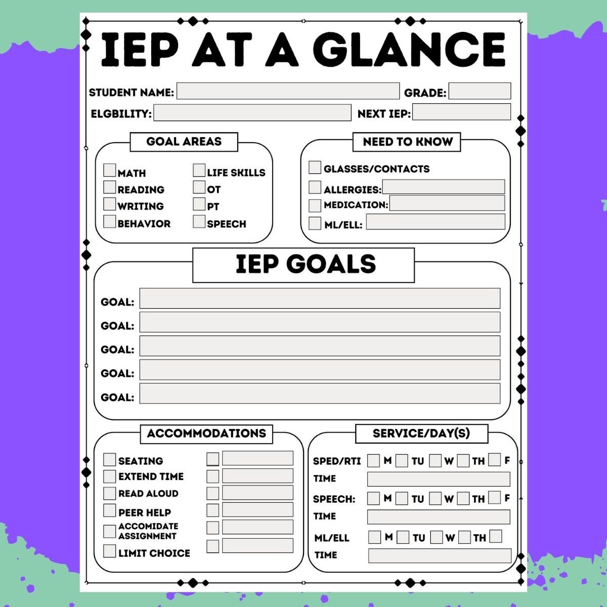 Fillable Pdf Iep Data At A Glance, Printable, Edit, Teacher for Free Printable Editable Iep At A Glance Template