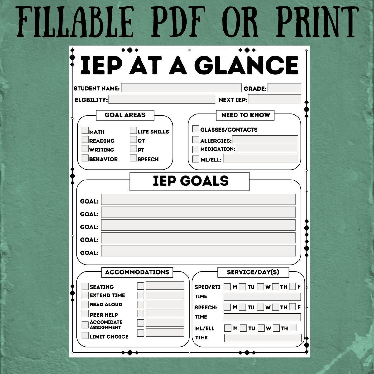 Fillable Pdf Iep Data At A Glance, Printable, Edit, Teacher within Free Printable Editable Iep at a Glance Template