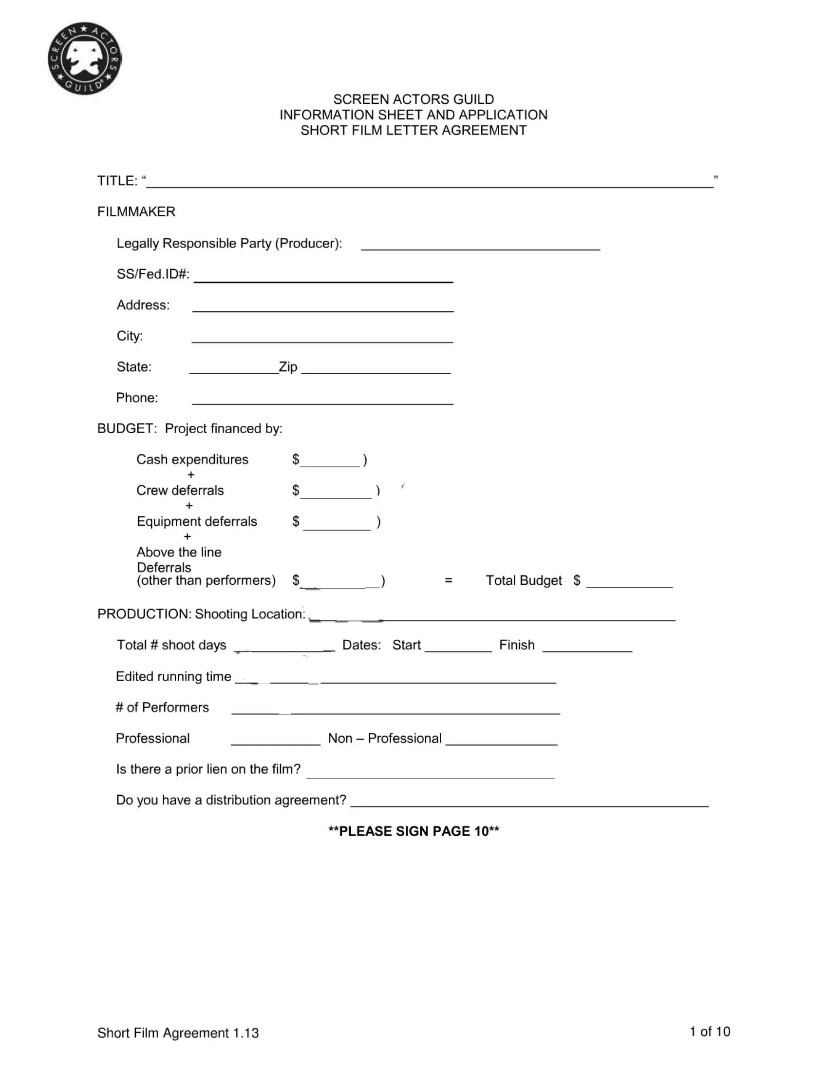 Film Agreement Form ≡ Fill Out Printable Pdf Forms Online intended for Free Printable Actor Contract Template