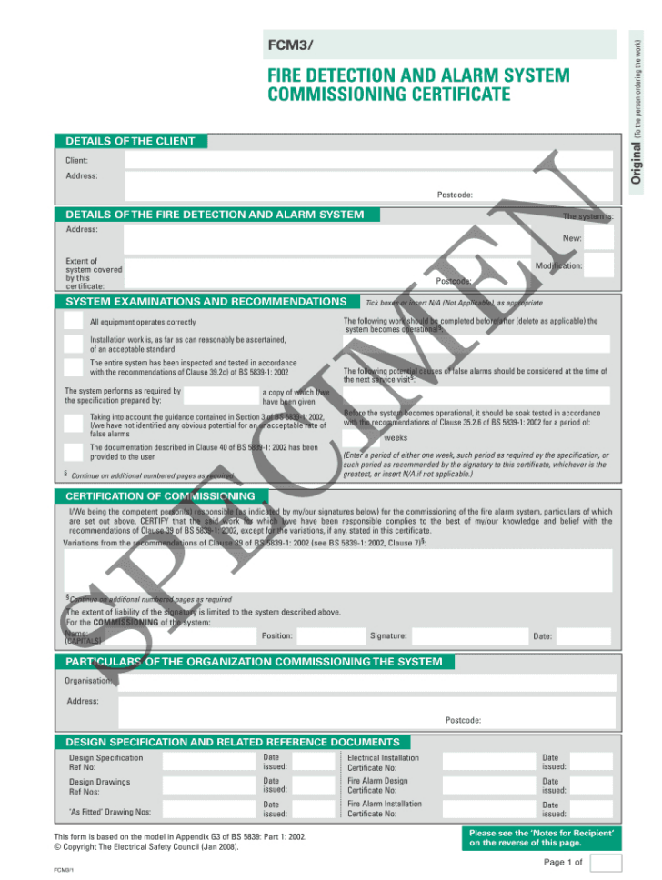 Free Printable Certificate Fire Alarm Certificate Template
