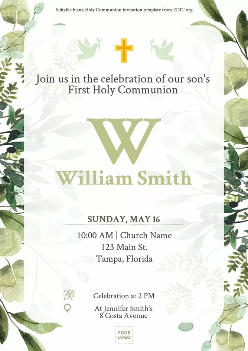 First Communion Invitation Templates in Free Printable First Communion Invitation Template