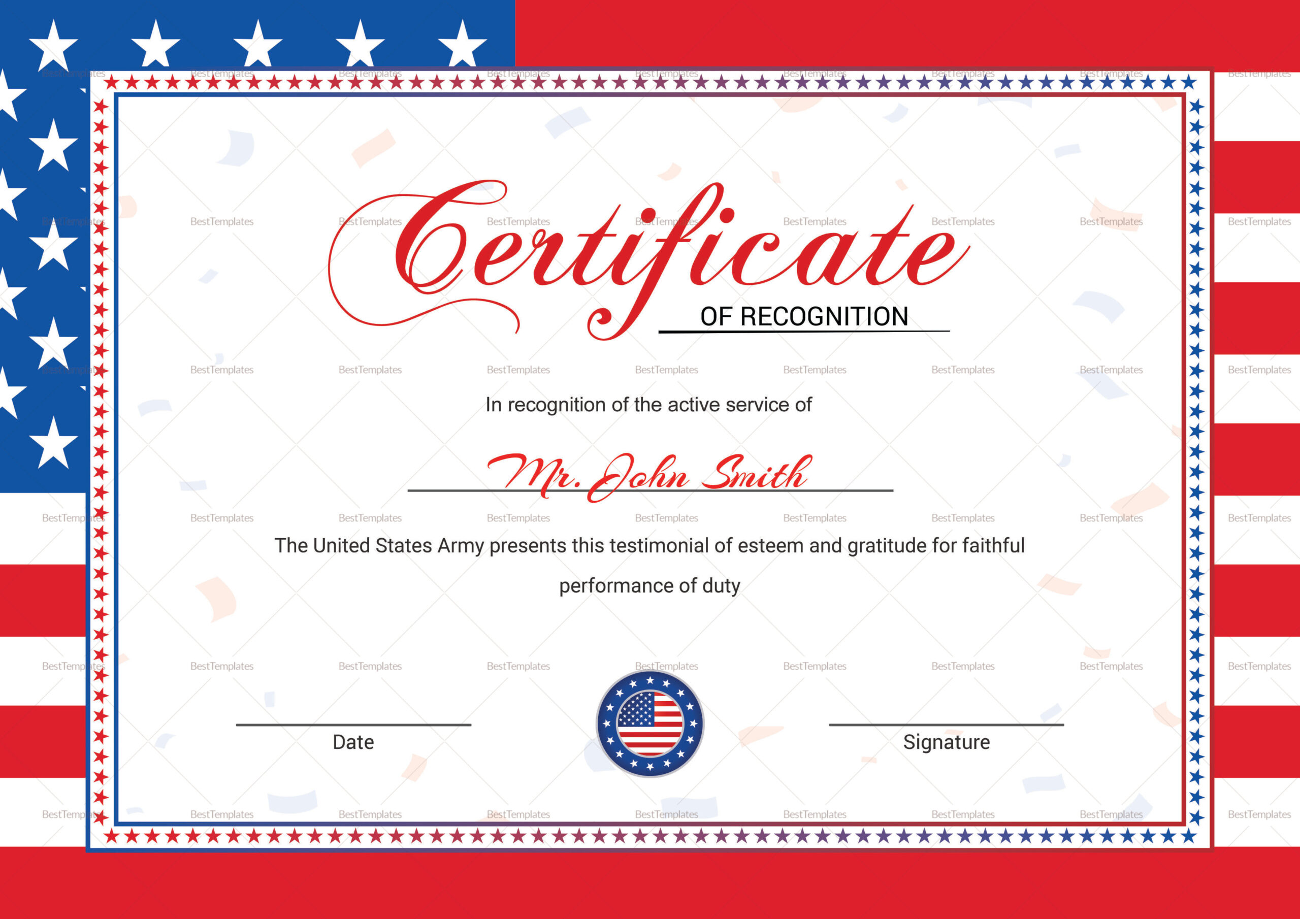 Flag Recognition Certificate Design Template In Psd, Word with Free Printable Flag Flown Certificate Template