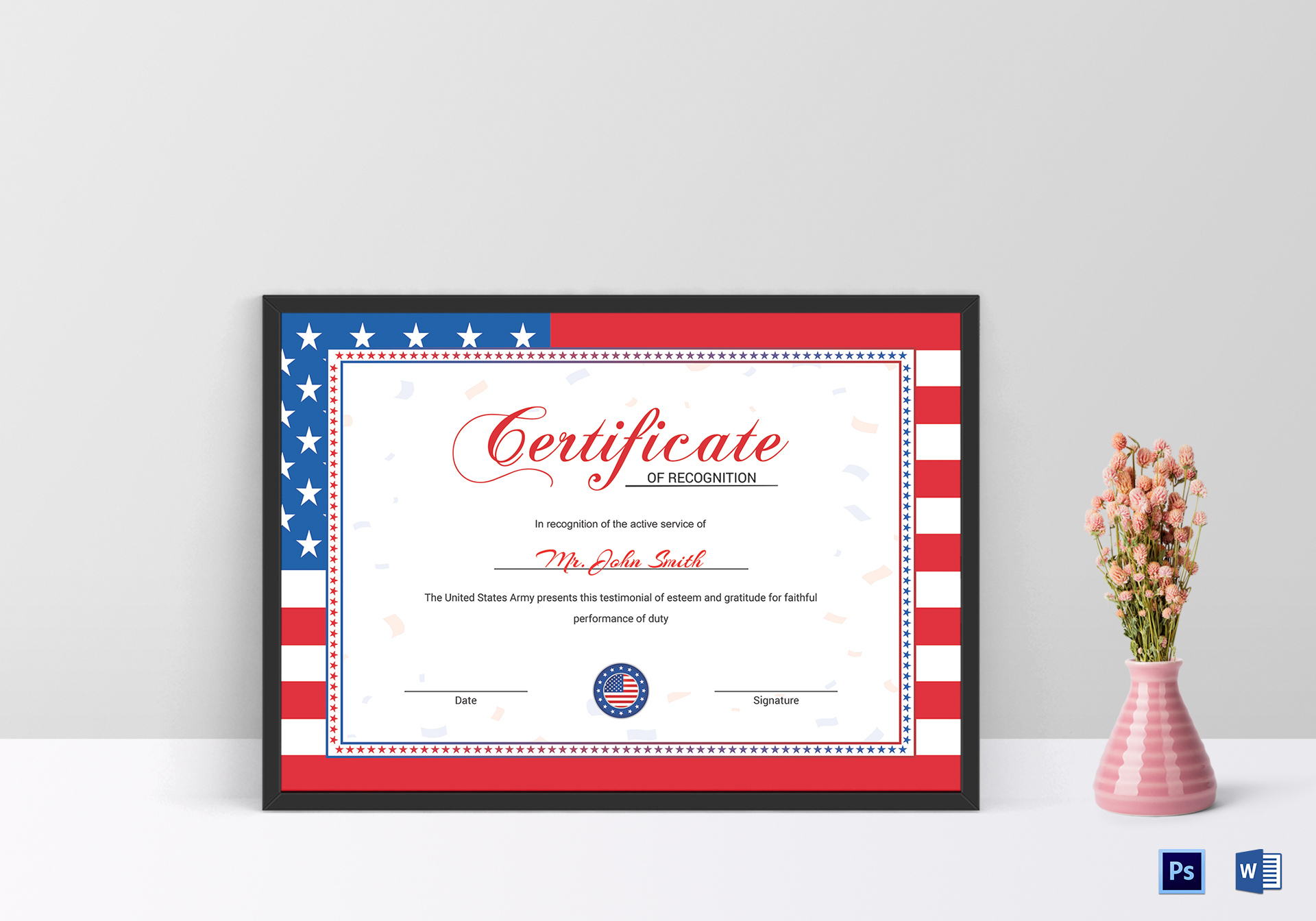 Flag Recognition Certificate Design Template In Psd, Word within Free Printable Flag Flown Certificate Template